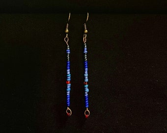 seed bead earrings, small boho glass beads earrings, long beaded earrings, recycled jewelry