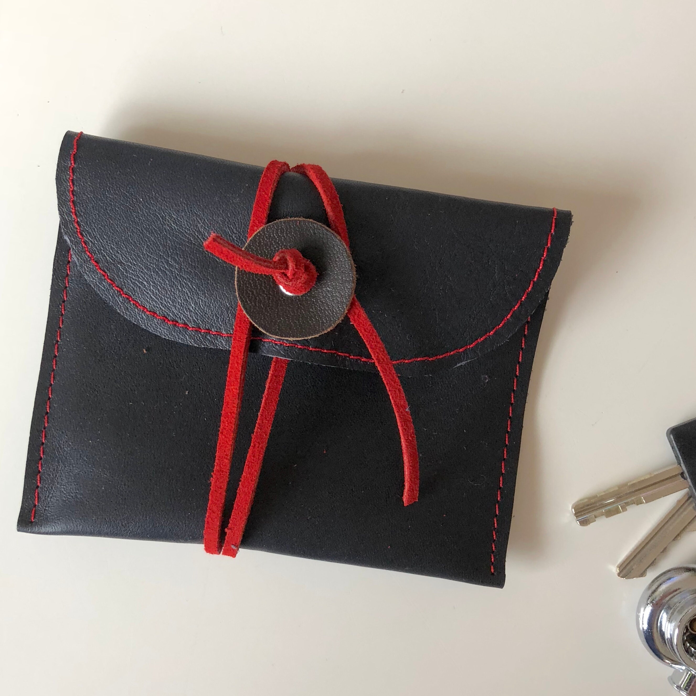 Black Leather Pouch Leather Wallet Small Leather Case Etsy