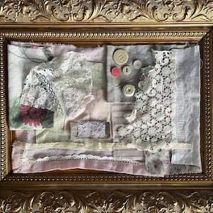 Vintage Fabric Scrap Bundle: Slow Stitching Kit with Trims & Buttons