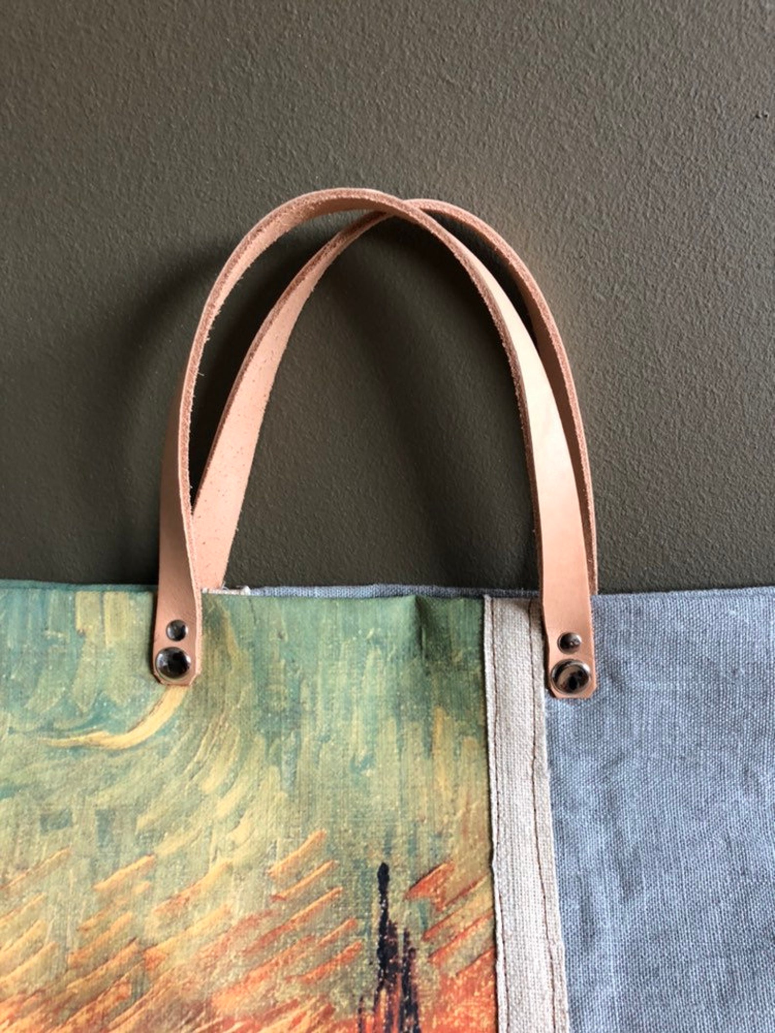 Art Print Painting Tote Bag Grey Canvas Linen Tote Bag Van Etsy