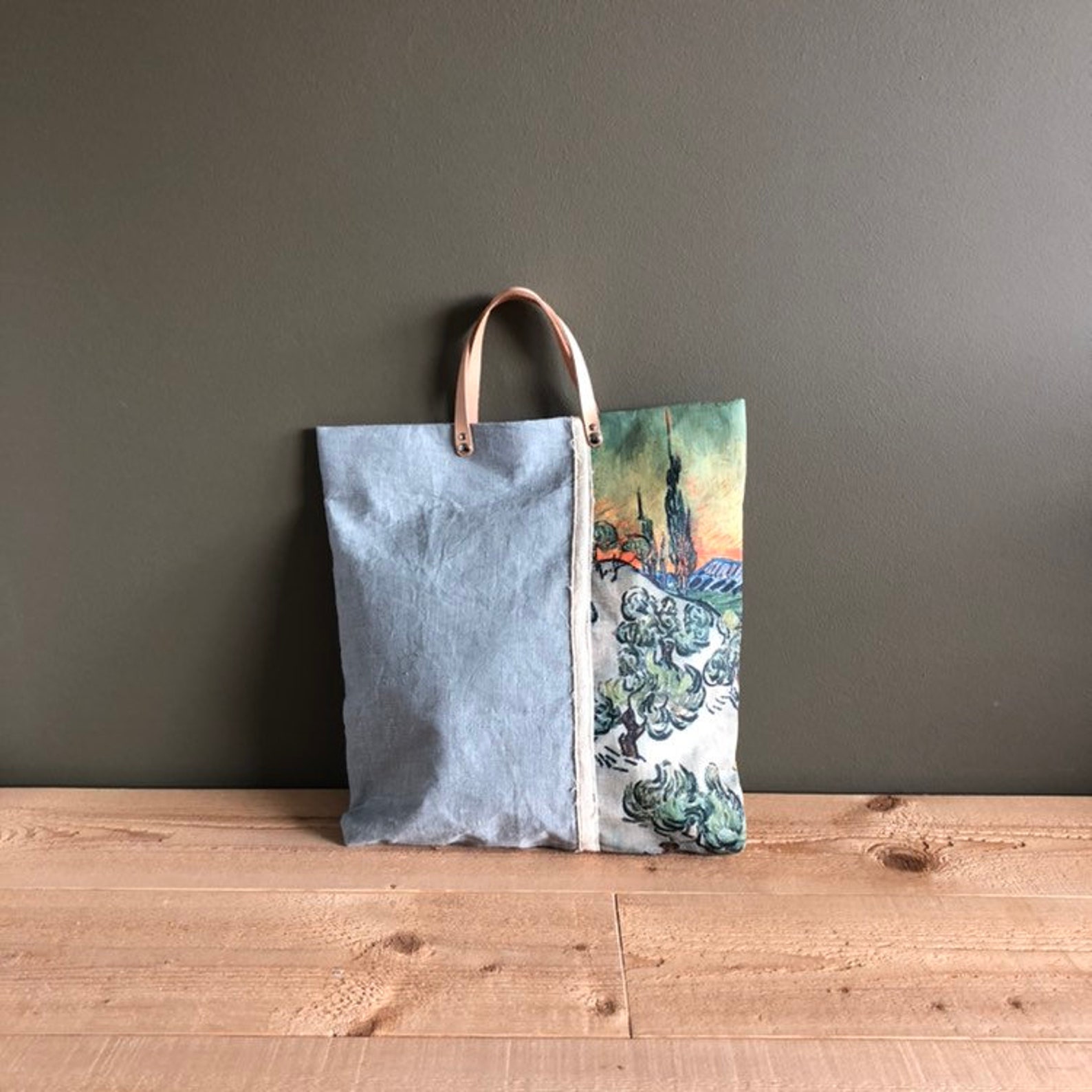 Art Print Painting Tote Bag Grey Canvas Linen Tote Bag Van Etsy