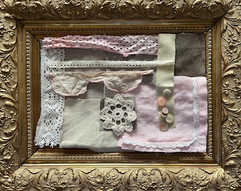 fabric scrap bundle - slow stitching kit - vintage and antique fabrics trims and buttons - neutral pink theme