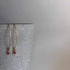 long oval gold plated hook earrings - delicate matte gold red dangling earrings - gold plated minimal earrings - unique gift for her