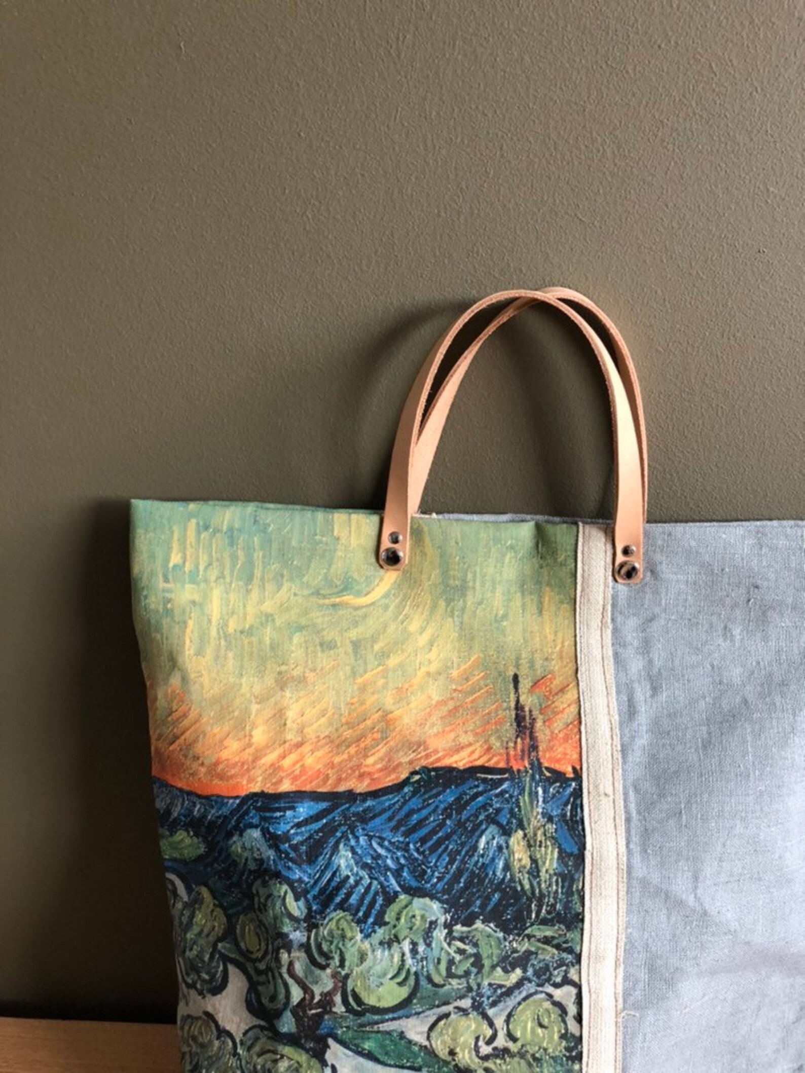 Art Print Painting Tote Bag Grey Canvas Linen Tote Bag Van Etsy