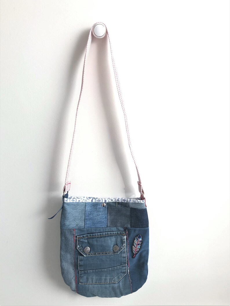 Recycled Denim Shoulder Bag Small Upcycled Handmade Blue - Etsy