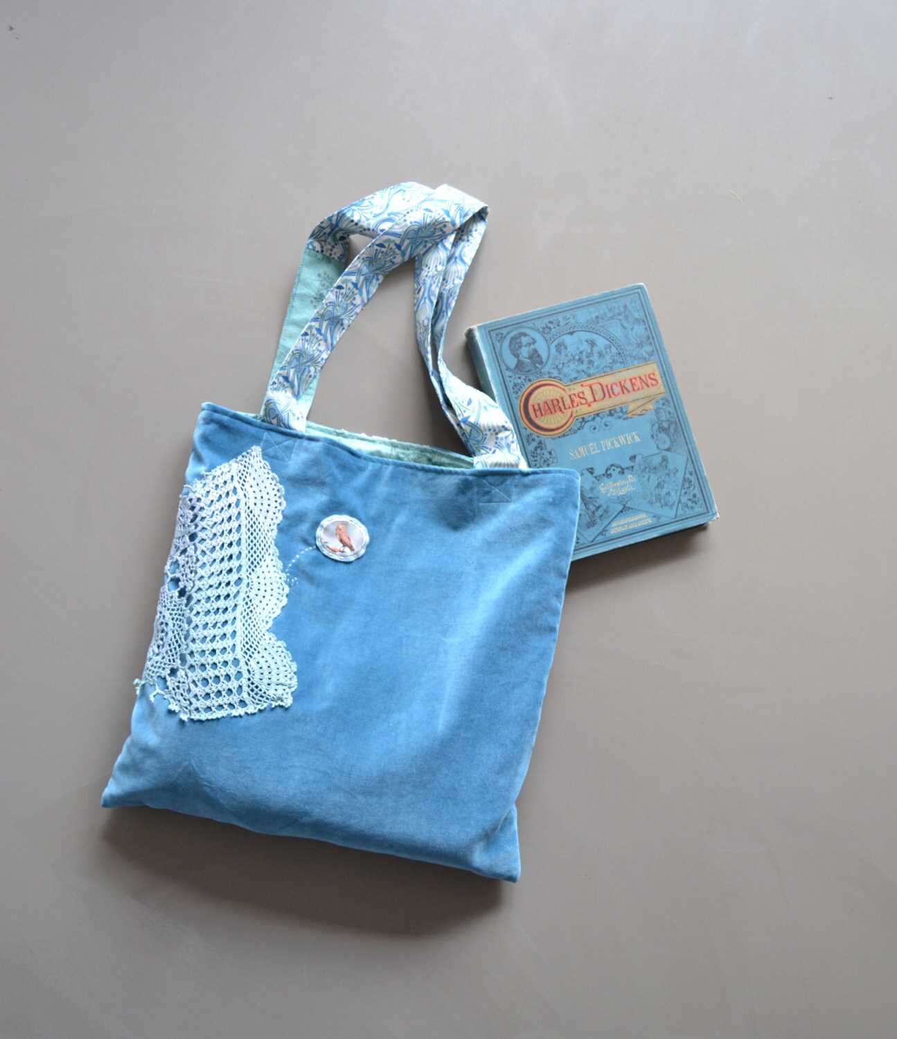 blue velvet book shoulder bag mori girl shabby teal blue Etsy