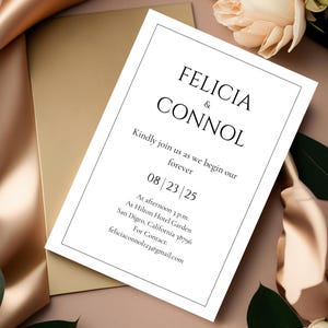 Minimalist Printable Simple Wedding Invitation Card - Instant Download - Digital File