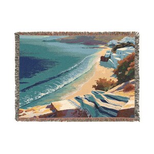 Cozy Ocean-Themed Woven Blanket, Beach Decor, Nautical Blanket, Home Gift, Relaxation Throw