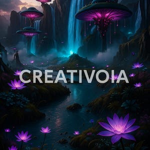 Bioluminescent Fantasy Waterfalls | Glowing Mushrooms and Flowers | Surreal Dreamscape Digital Art Print | Mystical Wall Decor