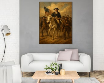 Historisk George Washington-kanvastavla, väggdekorationer med frihetskriget, vintage Americana-målning, patriotisk kontors- och heminredning