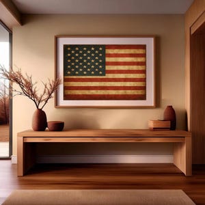 Tela com a Bandeira Americana, Arte de Parede Patriótica Rústica Vintage, Decoração Americana, Bandeira dos EUA emoldurada, Ideal para Escritório ou Espaço Masculino, Presente Perfeito para Veteranos