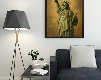 Vintage Statue of Liberty Canvas Art, Patriotic Americana New York Painting