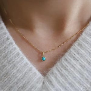 Blue Turquoise Mini Geometric Round Pendant 925 Sterling Silver 14k Gold Plated Necklace Clavicle Chain Wedding Anniversary Christmas Gifts