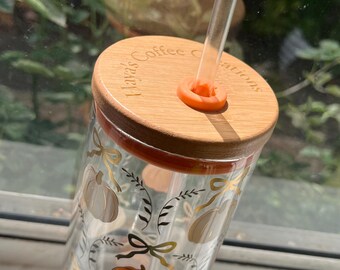 Personalized Laser Engraved Bamboo Lid Glass Tumbler with Straw