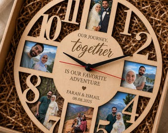 Personalized Photo Clock, Custom Couple Keepsake, Wedding Anniversary Home Decor, family art work decor