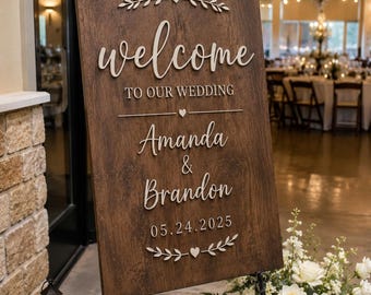Personalized Rustic Wood Wedding Welcome Sign, Raised Lettering Farmhouse Decor