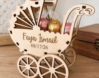 Personalized Wooden Baby Carriage Favors | Custom Engraved Keepsakes (Baby Shower)
