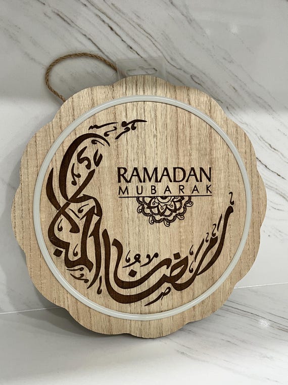 Ramadan Mubarak Wooden LED Sign | Arabic Calligraphy, Islamic Decor