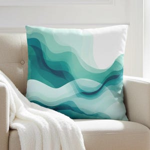 Teal Blue Abstract Pillow Cover – Modern Coastal Home Decor