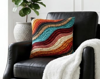 Colorful Abstract Boho Pillow Cover | Retro Wave Textile Inspired Cushion Accent