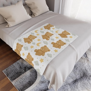 Bear Baby Blanket- Soft Minky Nursery Blanket- Gender Neutral Baby Shower Gift- Cozy Infant Bedding- Teddy Bear Baby Blanket- Nursery Decor