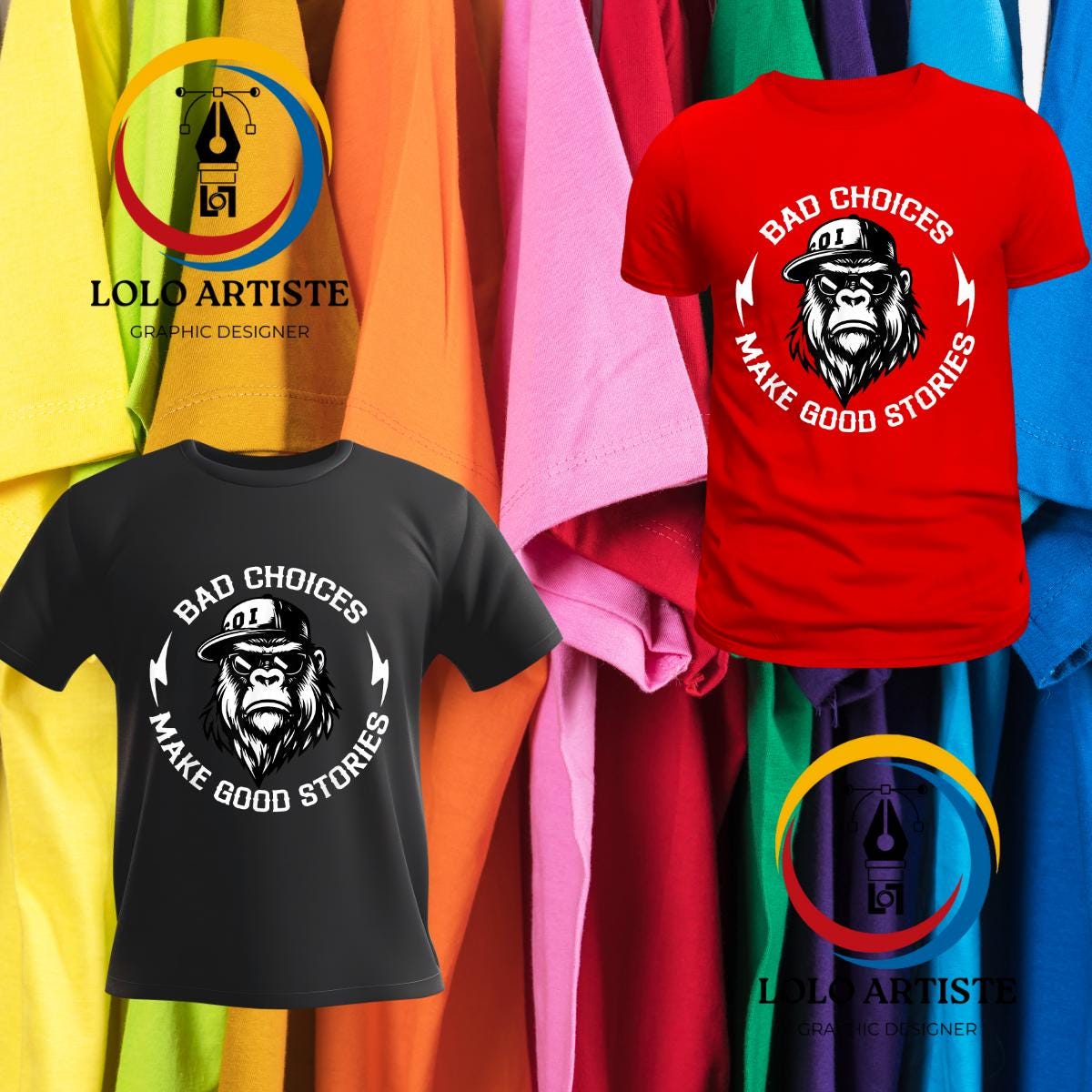 URPIZY T-shirt à manches courtes pour homme avec motif visage de singe gorille, D-774, L URPIZY T-shirt à manches courtes pour homme avec motif visage de singe gorille, D-774, L