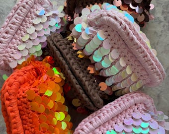 Sequin Crochet Clutch Handmade
