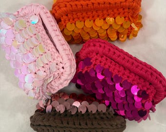 Sequin Crochet Clutch Handmade