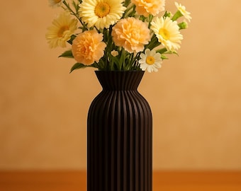 Modern black matte plastic vase 24 cm minimalist decoration for living room office bedroom interior