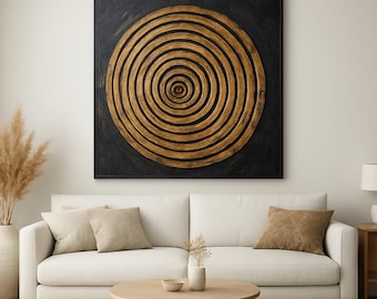 Golden Spiral - Textured Abstract Painting, Modern Minimalist Painting on Canvas