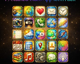 Stained Glass iOS App Icons Pack 70+ Luxury Gold Frame Custom Homescreen Theme Collection