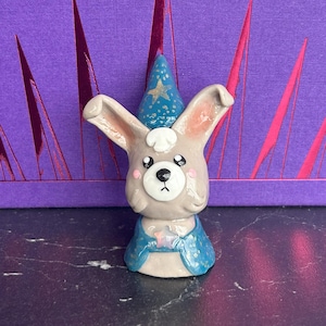 Wizard Bunny Desk Buddy, Adventure Time Inspired Polymer Clay Figurine, Desk Friend for Workplace, Terrarium, Plant, Shelf Housewarming Gift