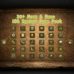 Grüne Relikte Druiden | Keltisches iOS System Apps Icon Pack | RPG-ähnliches Phone Theme