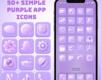 Simple Purple 50+ Icons for iPhone & iPad, Clean UI, Lavender App Icons