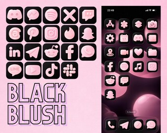 Black Blush Pink Jelly System Apps, Social Media Icons and Wallpaper Pack