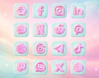 Mint Candy Social Media App Icons, Pink Jelly Icon Pack