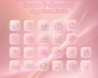 Pink Champagne Blush Luxurious iOS Socials & Streaming Apps Icon Pack,Valentine's Day Theme Pt2