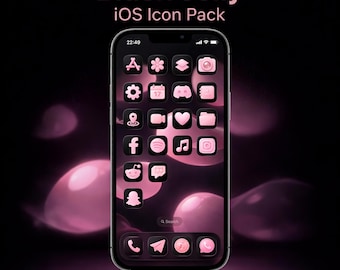 Black Blush Pink Jelly 100+ Icon Pack for iOS, Dark Mode Icons