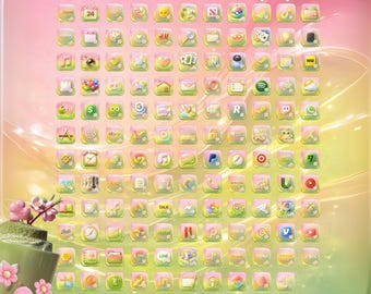 Sakura Matcha iOS Icon Pack, Jelly App Icons, Wallpaper (120+ Icons) Pink and Green