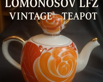 Japanese Orange and Black Cat Teapot, Small Ceramic Kitsch