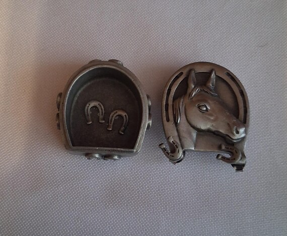 Vintage Ms. Dee Pewter Trinket Box with Horse Hea… - image 3
