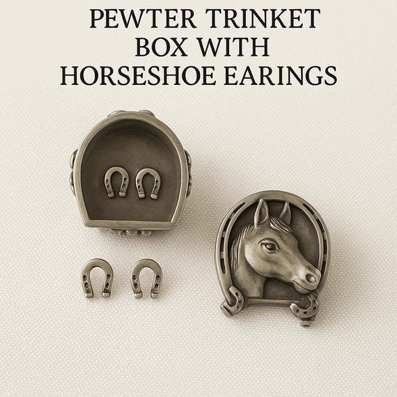 Vintage Ms. Dee Pewter Trinket Box with Horse Hea… - image 1