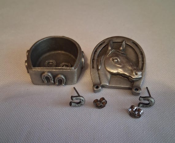 Vintage Ms. Dee Pewter Trinket Box with Horse Hea… - image 5