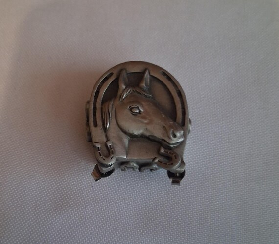 Vintage Ms. Dee Pewter Trinket Box with Horse Hea… - image 2