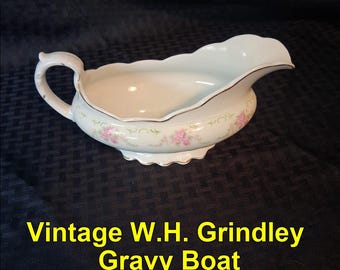Salsera W.H. Grindley & Co. de Inglaterra con ribete dorado floral / Salsera antigua de Staffordshire / Porcelana de repuesto