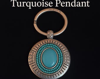 Vintage Brighton Turquoise Pendant – Silver Tone with Beaded Inlay