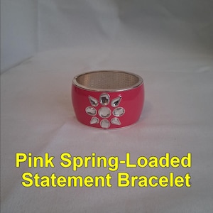 Rosa emalj fjäderbelastat manschettarmband | Vintage-stil gångjärnsförsedda modesmycken present till kvinnor
