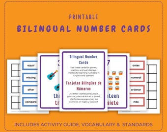 Bilingual Number Cards (0–20) – English & Spanish | Printable PDF | Large 8.5x11 Classroom and Homeschool Math Resource