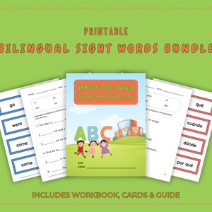 Bilingual Sight Words Bundle | English & Spanish Flashcards + Guide + 34-Page Workbook | 200+ High Frequency Words