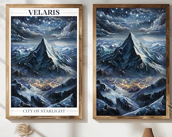 Velaris City Mountain Print: ACOTAR Night Court Inspired Fantasy Art